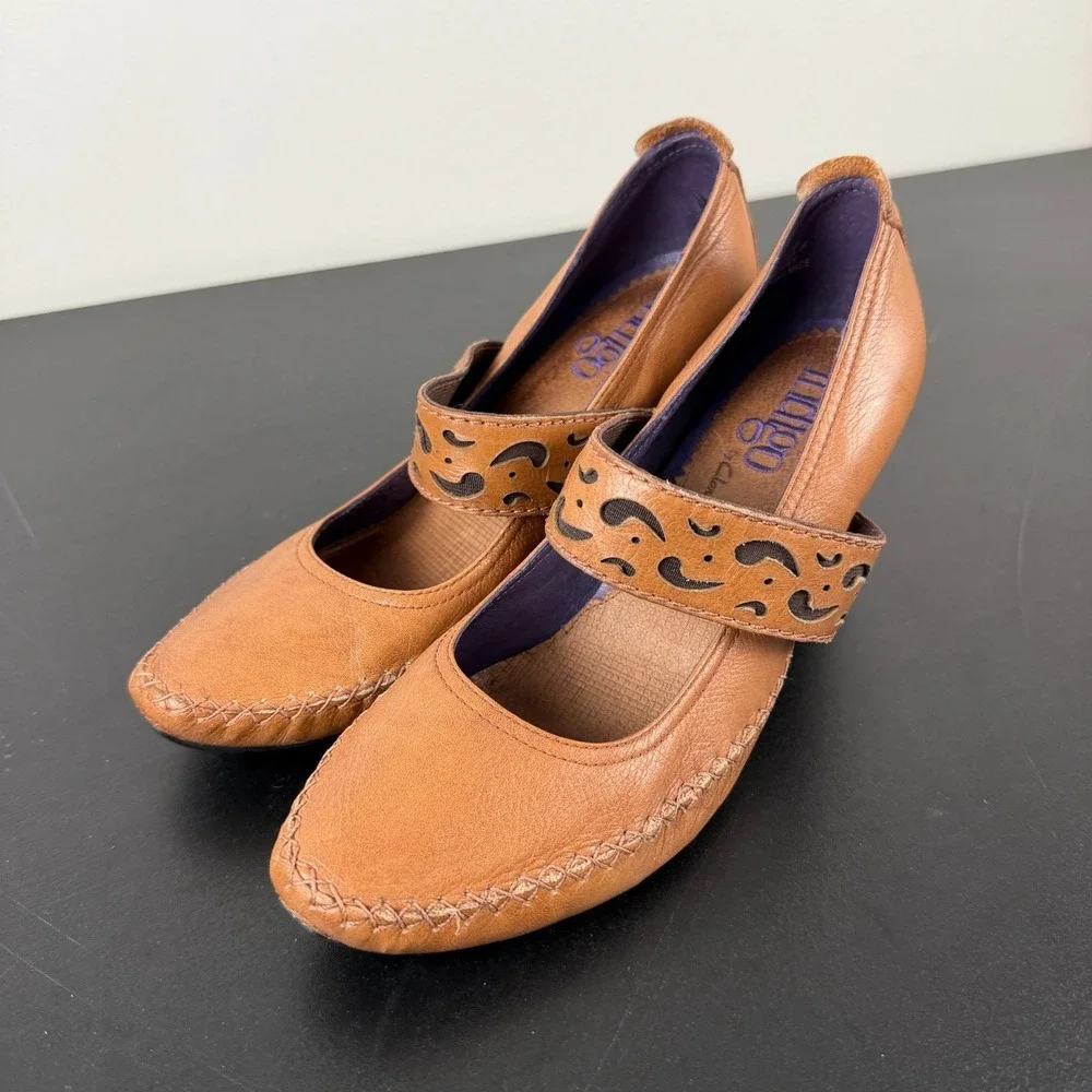 Indigo By Clarks Mary Jane Pump Heels Womens 8M Brown Leather Comfort Career